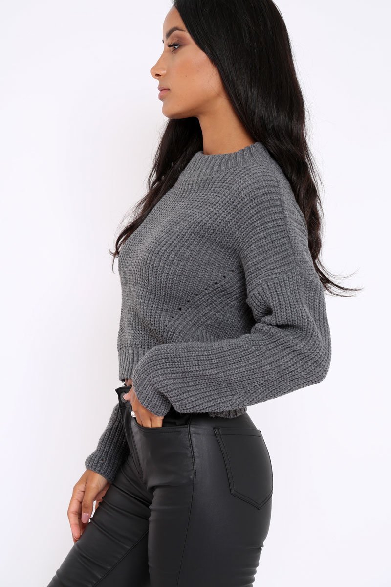 Charcoal Cropped Knitted Jumper - Hennie-Jumper