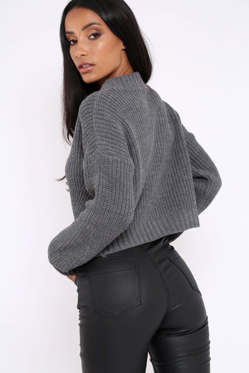 Charcoal Cropped Knitted Jumper - Hennie-Jumper