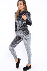 Charcoal Crushed Velvet Tracksuit - Romy-Tracksuits