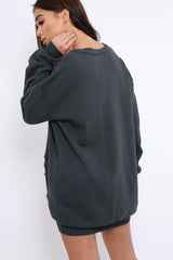 Charcoal Distressed Detail Sweatshirt Jumper Dress - Ivy-Jumper