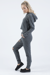Charcoal Distressed Hoodie Tracksuit - Mollie-Tracksuits