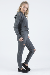 Charcoal Distressed Hoodie Tracksuit - Mollie-Tracksuits