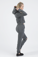 Charcoal Distressed Hoodie Tracksuit - Mollie-Tracksuits