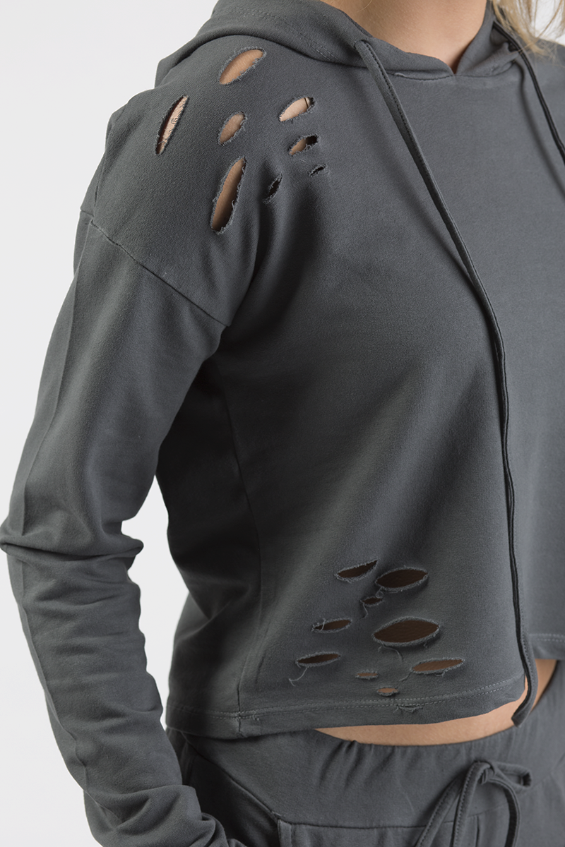 Charcoal Distressed Hoodie Tracksuit - Mollie-Tracksuits