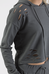 Charcoal Distressed Hoodie Tracksuit - Mollie-Tracksuits