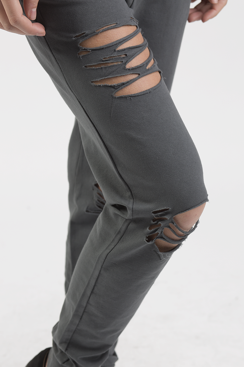 Charcoal Distressed Hoodie Tracksuit - Mollie-Tracksuits