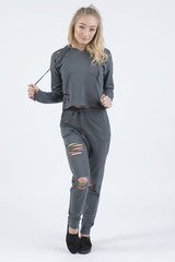 Charcoal Distressed Hoodie Tracksuit - Mollie-Tracksuits
