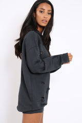 Charcoal Distressed Oversized Hoodie - Khloe-Jumper