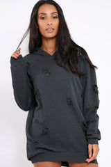 Charcoal Distressed Oversized Hoodie - Khloe-Jumper