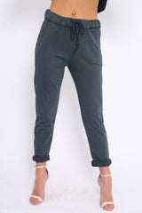Charcoal Elasticated Tie Waist Joggers - Cerena-Trousers