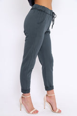Charcoal Elasticated Tie Waist Joggers - Cerena-Trousers