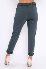 Charcoal Elasticated Tie Waist Joggers - Cerena-Trousers