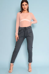 Charcoal Elasticated Tie Waist Joggers - Cerena-Trousers