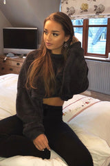 Charcoal Fluffy Long Sleeve Crop Jumper - Noura-Crop Jumper