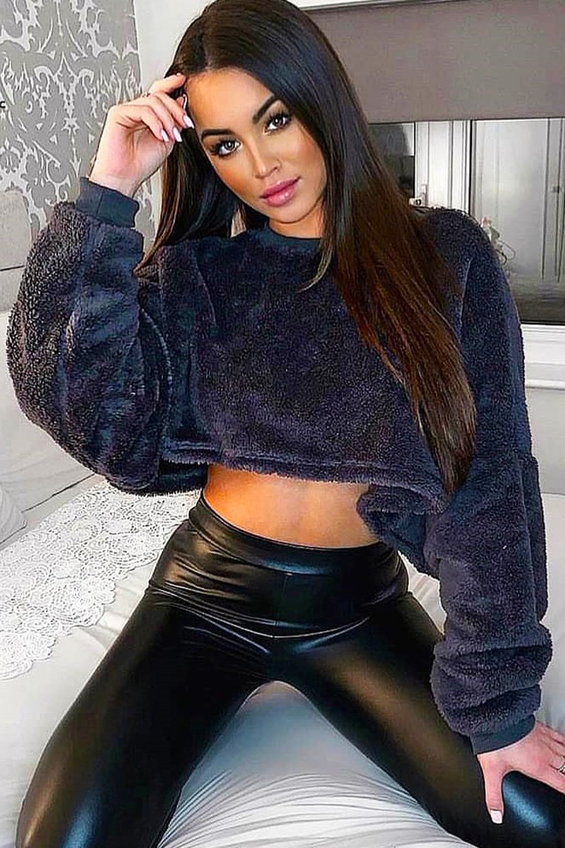 Charcoal Fluffy Long Sleeve Crop Jumper - Noura-Crop Jumper