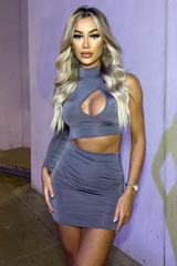Charcoal Grey Cut Out Mini Dress - Halle