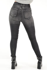 Charcoal Grey Washed Skinny Jeans - Marena-Jeans