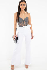 Charcoal Lace Flower Bodysuit - Faylen-Bodysuits