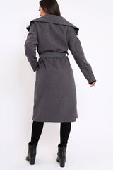 Charcoal Long Length Waterfall Belted Coat - Cindy-Coats