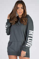 Charcoal 'My Love' Slogan Oversized Hoodie - Tish-Loungewear