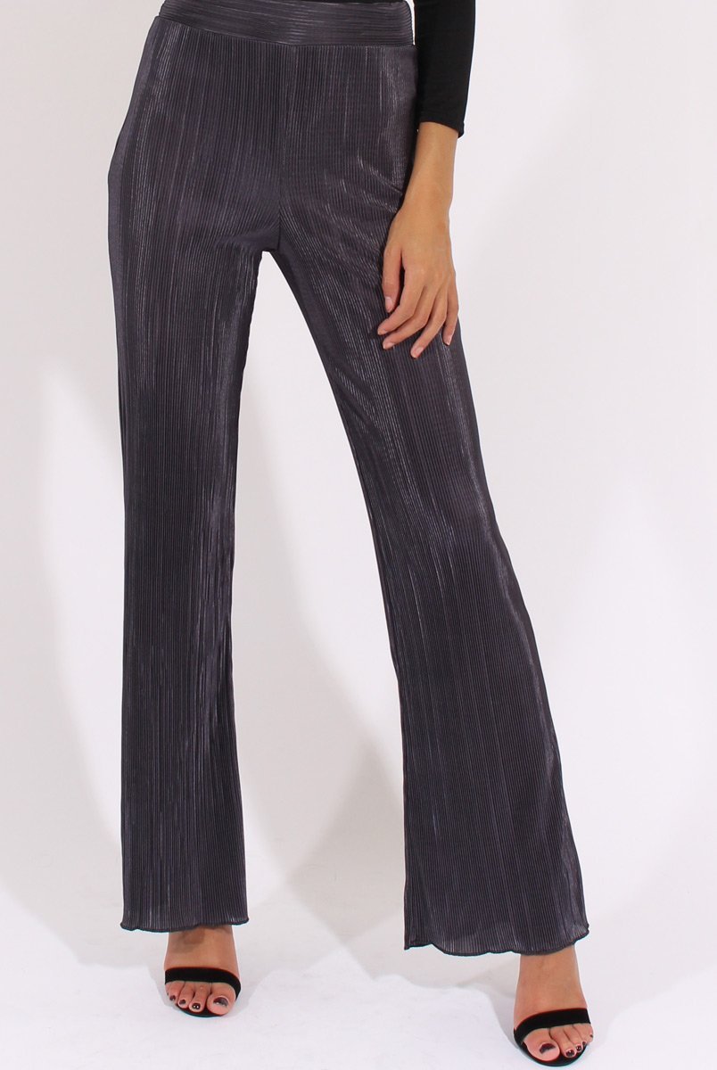 Charcoal Pleated Long High Waisted Trousers - Jojo-Trousers