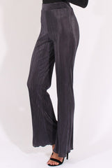 Charcoal Pleated Long High Waisted Trousers - Jojo-Trousers