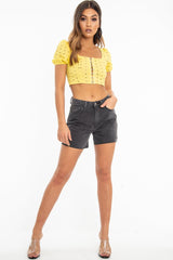 Charcoal Raw Hem High Waist Denim Shorts - Atlanta-Shorts