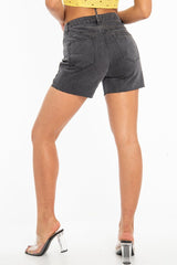 Charcoal Raw Hem High Waist Denim Shorts - Atlanta-Shorts