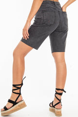 Charcoal Raw Hem Longline Denim Shorts - Melissa-Shorts