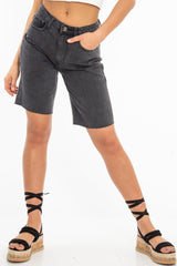 Charcoal Raw Hem Longline Denim Shorts - Melissa-Shorts