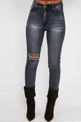 Charcoal Ripped Knee Skinny Jeans - Emerlee-Jeans
