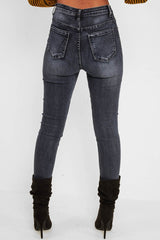 Charcoal Ripped Knee Skinny Jeans - Emerlee-Jeans