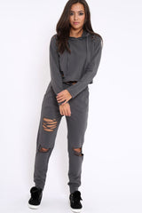 Charcoal Ripped Loungewear Set - Natalia-Loungewear