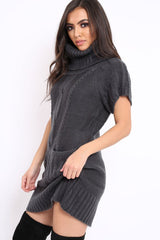Charcoal Roll Neck Jumper Dress - Catrina-Dresses