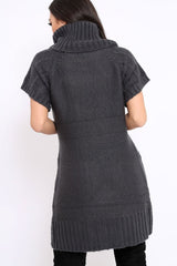 Charcoal Roll Neck Jumper Dress - Catrina-Dresses