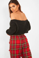 Charcoal Slash Neck Knitted Jumper - Alessia-Jumper