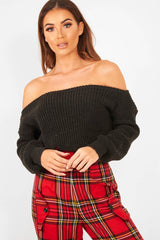 Charcoal Slash Neck Knitted Jumper - Alessia-Jumper