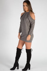 Charcoal Soft Cold Shoulder Jumper Dress - Tina-Jumper