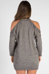 Charcoal Soft Cold Shoulder Jumper Dress - Tina-Jumper