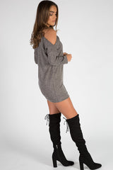 Charcoal Soft Cold Shoulder Jumper Dress - Tina-Jumper