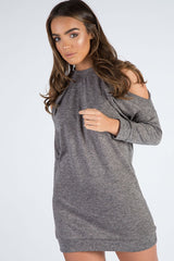 Charcoal Soft Cold Shoulder Jumper Dress - Tina-Jumper