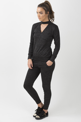 Charcoal Soft Cut Out Choker Neck Tracksuit - Lily-Tracksuits