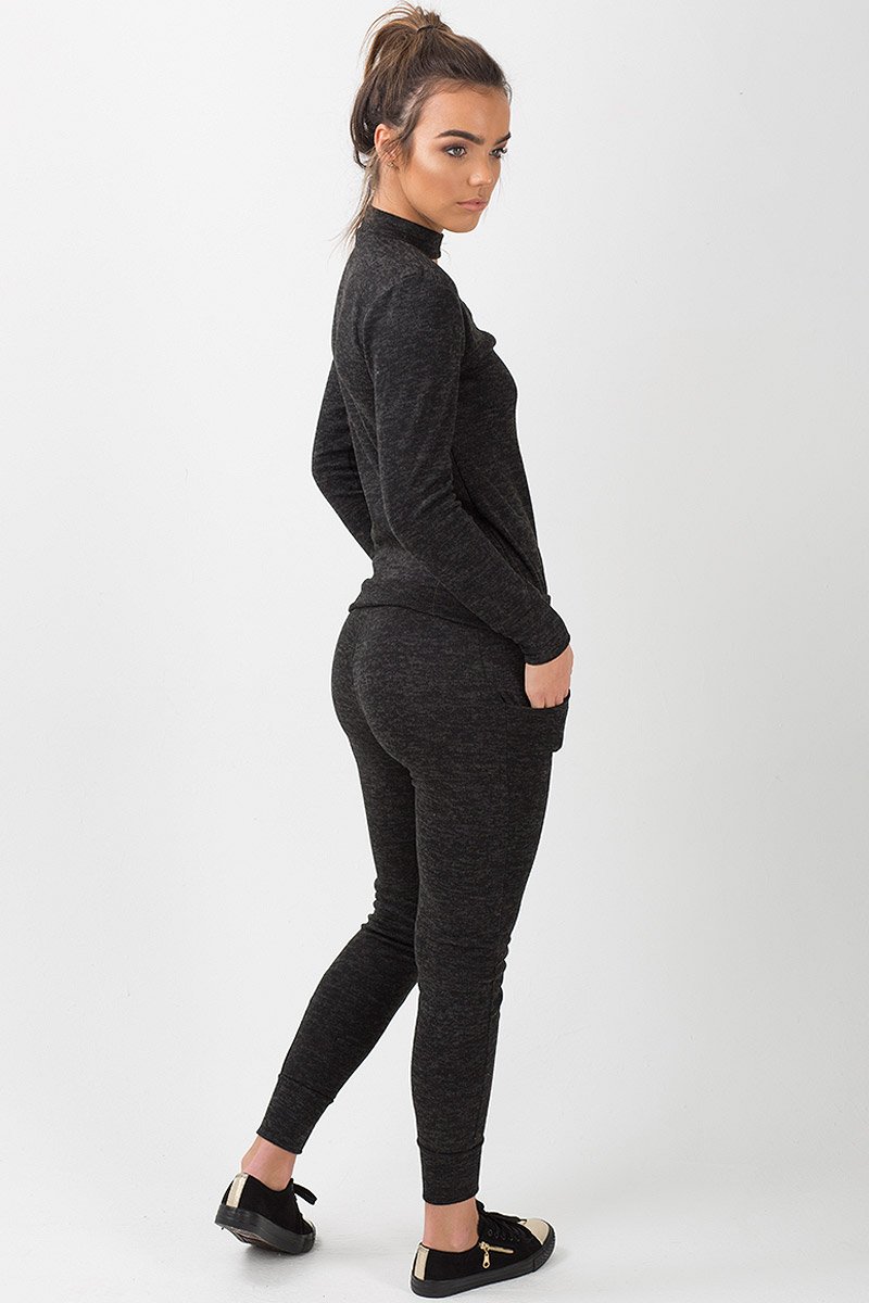 Charcoal Soft Cut Out Choker Neck Tracksuit - Lily-Tracksuits