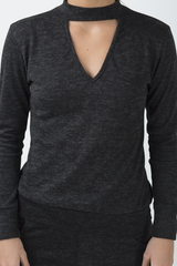 Charcoal Soft Cut Out Choker Neck Tracksuit - Lily-Tracksuits