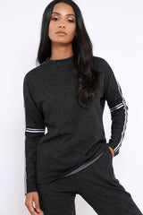 Charcoal Sparkle Striped Loungewear Set - Shellie-Loungewear