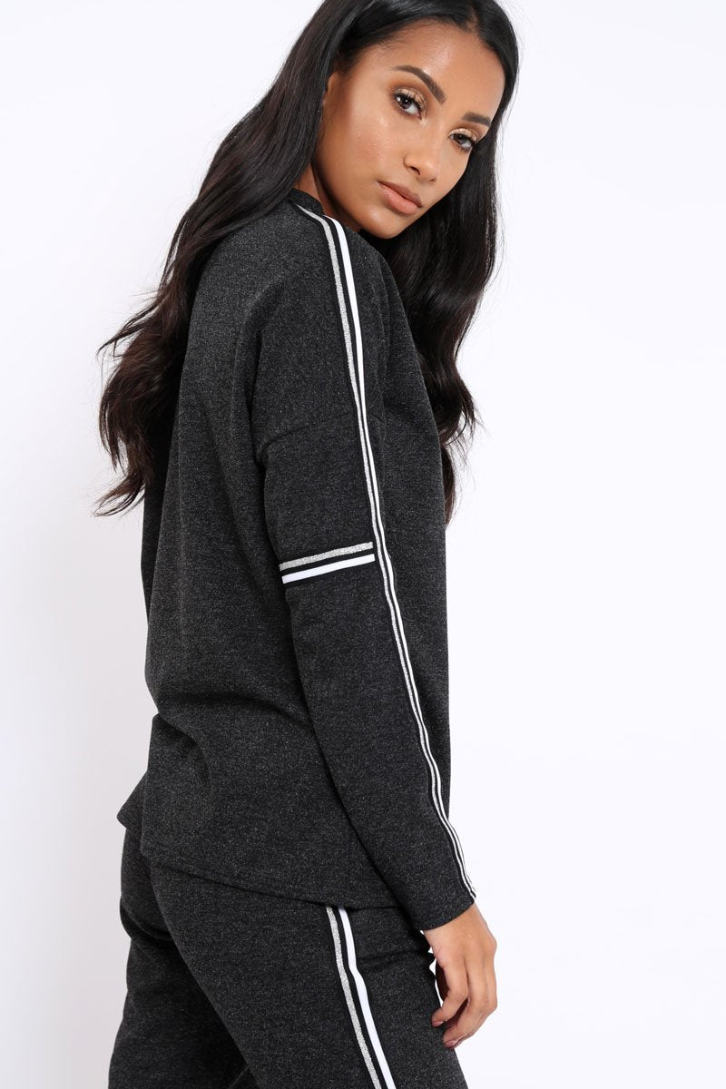 Charcoal Sparkle Striped Loungewear Set - Shellie-Loungewear