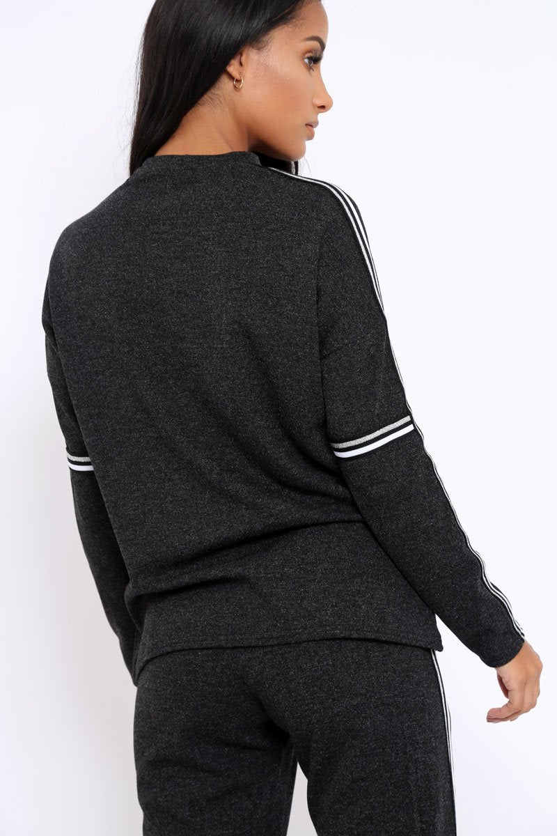 Charcoal Sparkle Striped Loungewear Set - Shellie-Loungewear