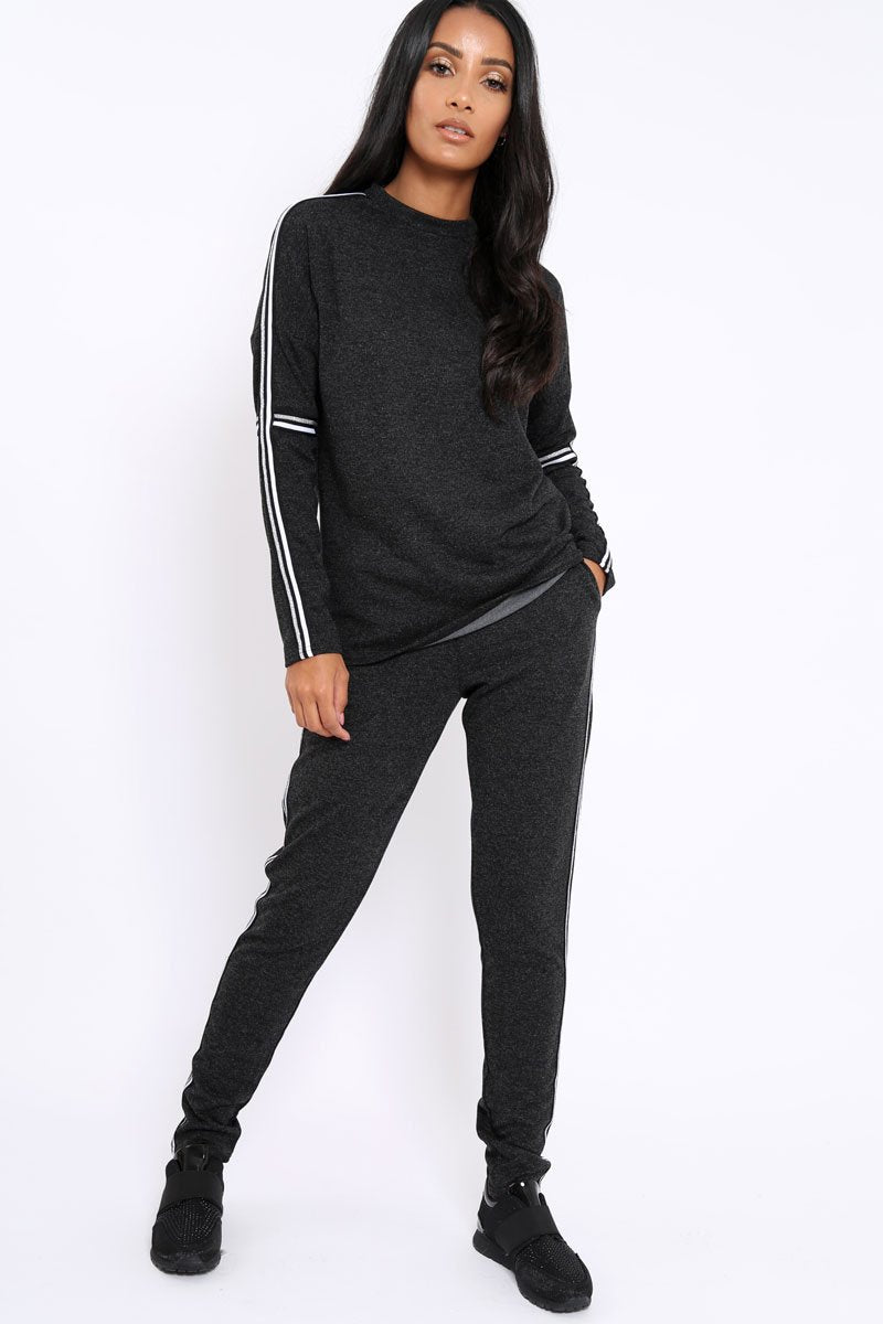 Charcoal Sparkle Striped Loungewear Set - Shellie-Loungewear