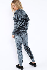Charcoal Velvet Frill Tracksuit - Katey-Loungewear