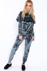 Charcoal Velvet Frill Tracksuit - Katey-Loungewear